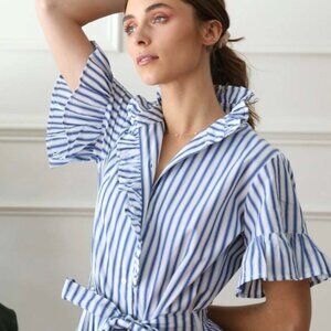 Mille Victoria Dress in Blue Stripe